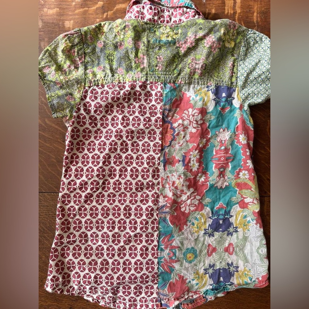 Colorful Bohemian Patchwork Button Down Blouse Sh… - image 6